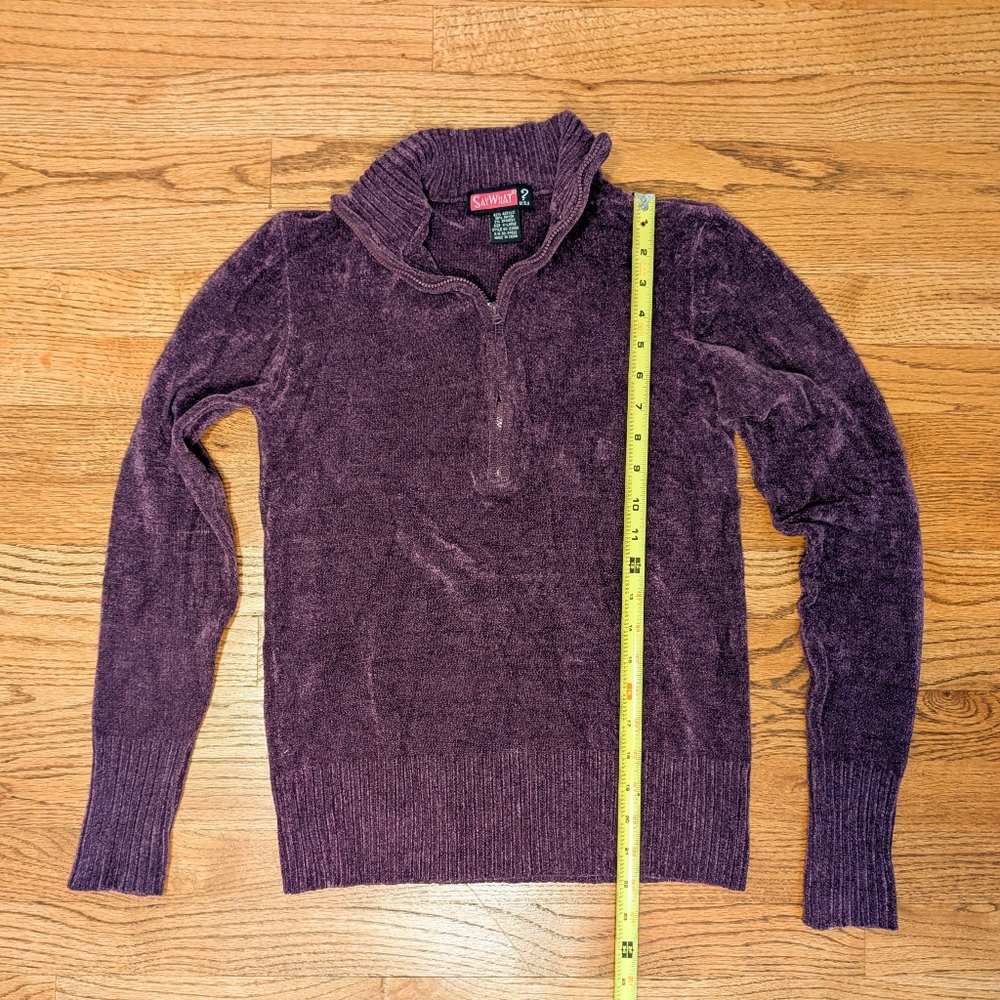Say What Junior's Sweater Purple Quarter Zip Chenille Cozy Pullover Size XL - Picture 5 of 5